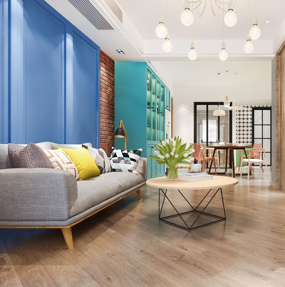 3d rendering modern dining room living room with luxury decor green sofa 1