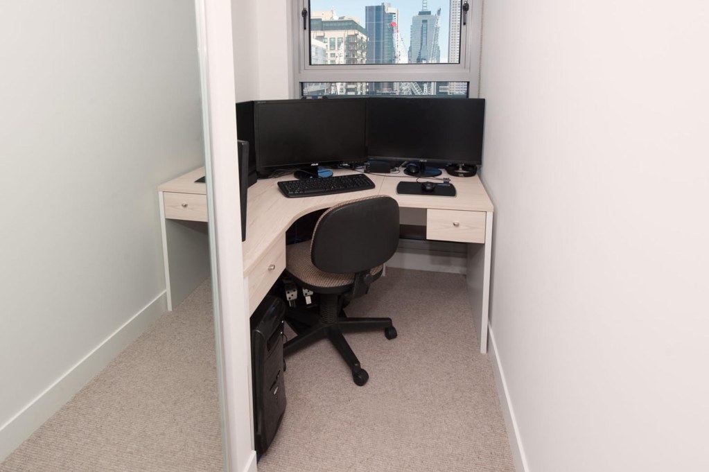 Custom home office desk in tight corner