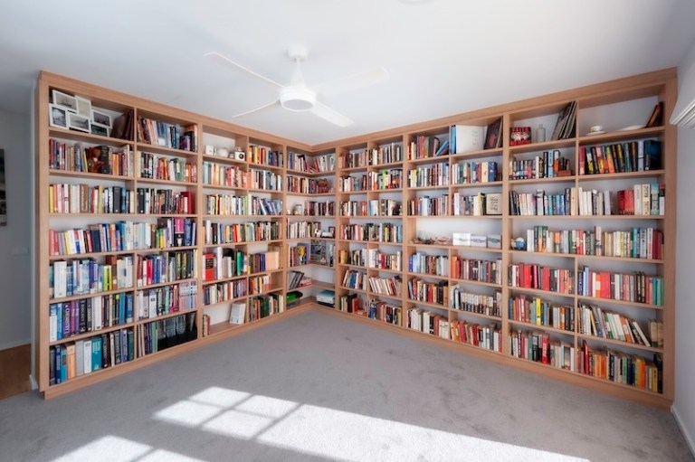Custom corner timber bookcase C128