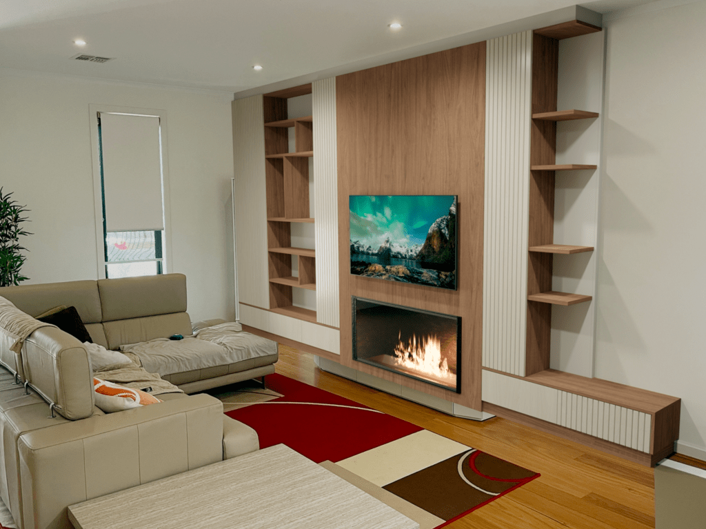 Custom modern wall centertainment centre with fireplace