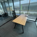 Custom Zebra timber with black steel base executive corner desk and buffet