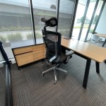Custom Zebra timber with black steel base executive corner desk and buffet