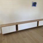 Custom entertainment white and oak unit