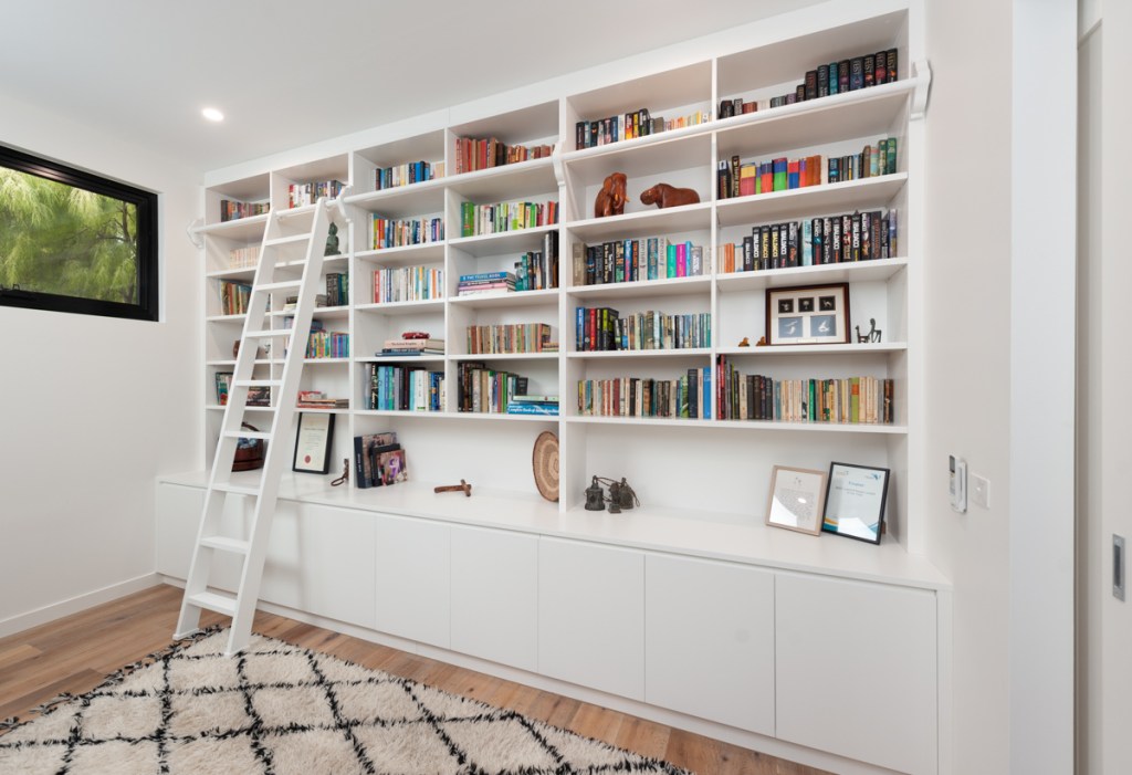 Custom white 2 Pack bookcase with ladder c 140