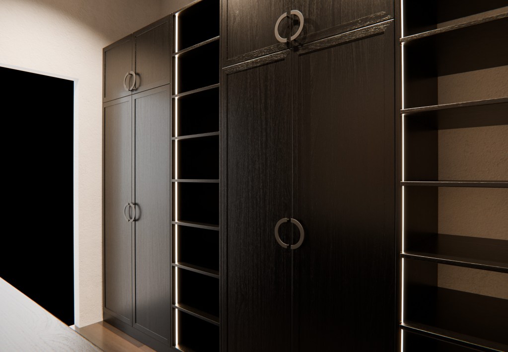 Walk in Robe Black Stained American Oak Closeup